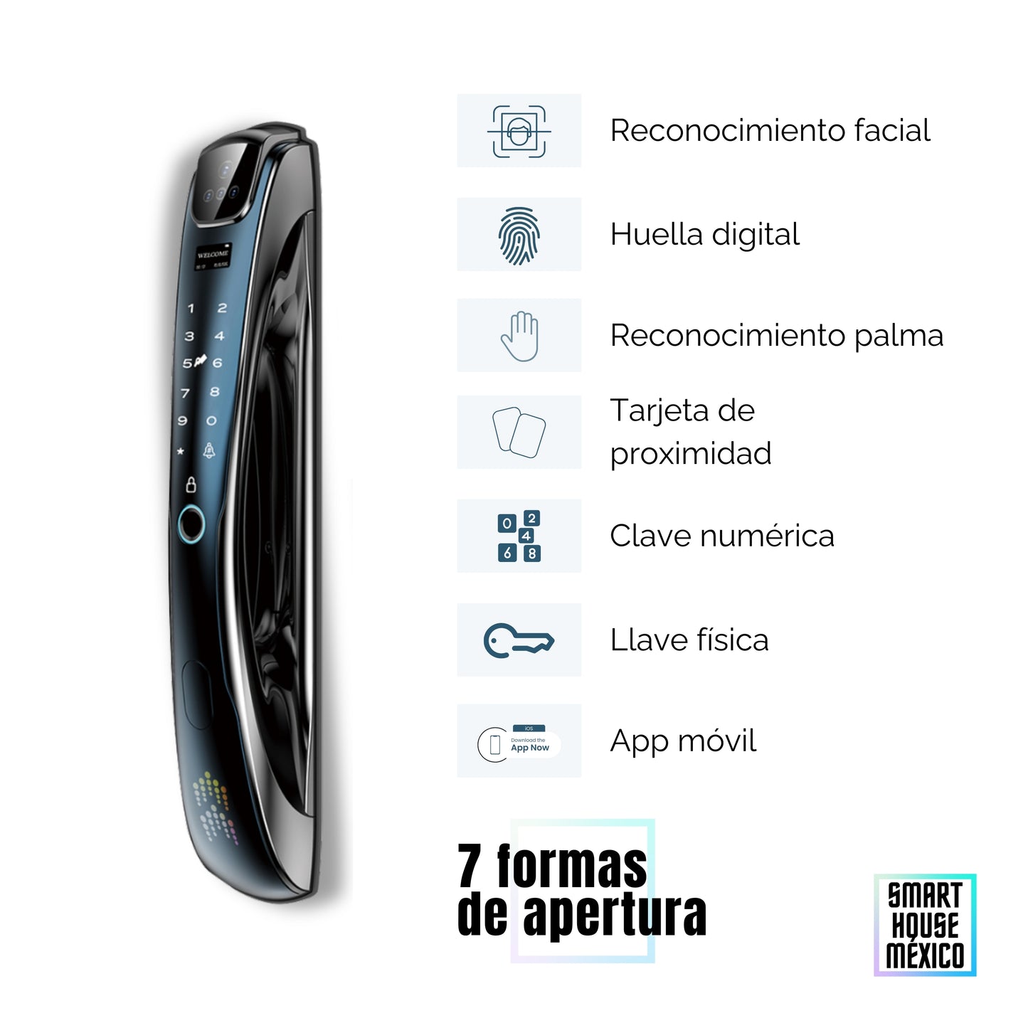 Cerradura Electrónica Inteligente de Seguridad con Cámara y 7 Métodos de Apertura - Obsidian