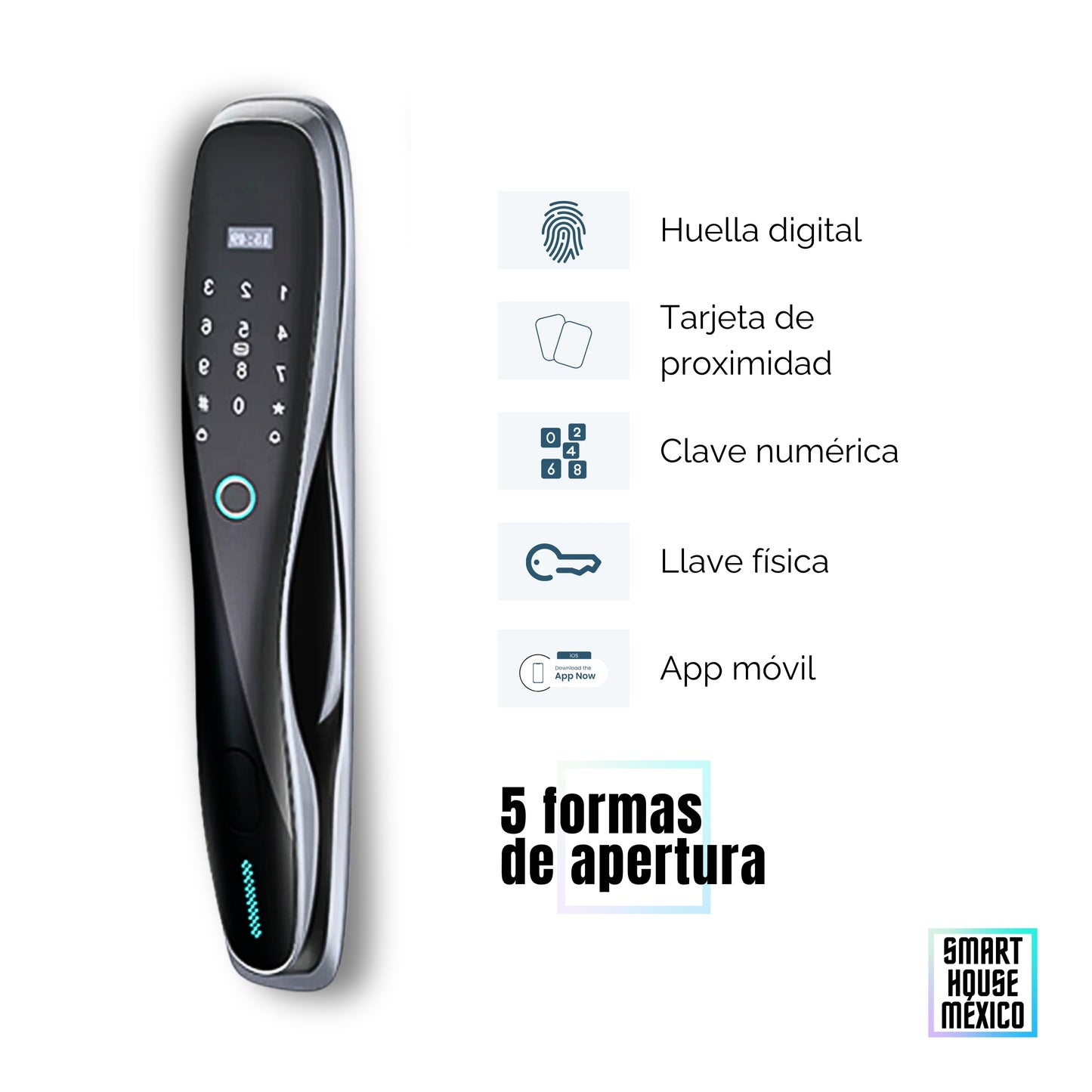 Cerradura Electrónica Wifi De Seguridad con Timbre y 5 Métodos de Apertura - Pulsar Gris