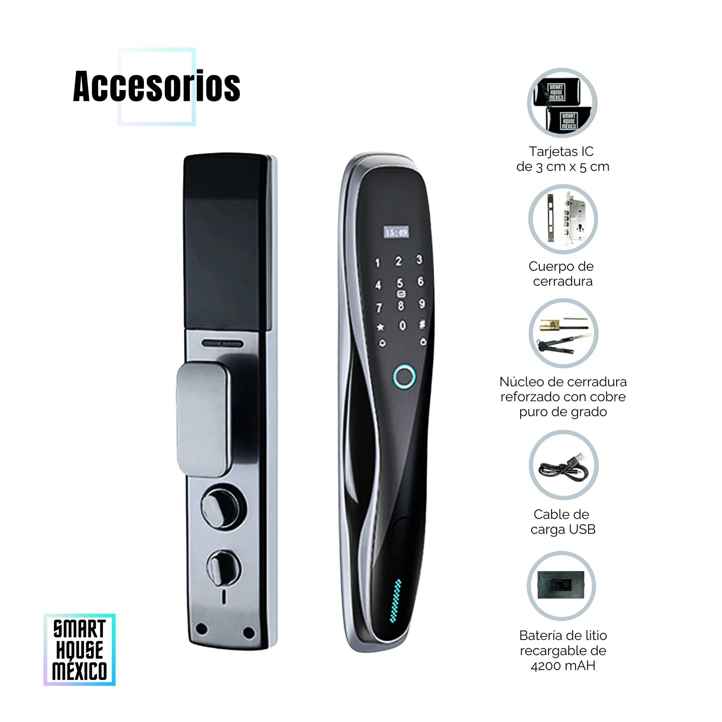 Cerradura Electrónica Wifi De Seguridad con Timbre y 5 Métodos de Apertura - Pulsar Gris
