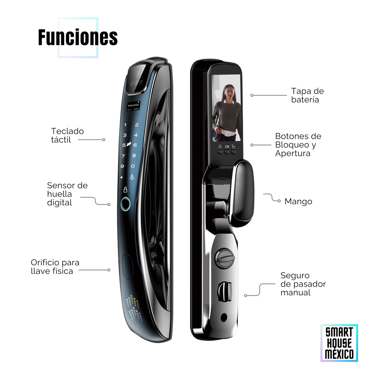 Cerradura Electrónica Inteligente de Seguridad con Cámara y 7 Métodos de Apertura - Obsidian