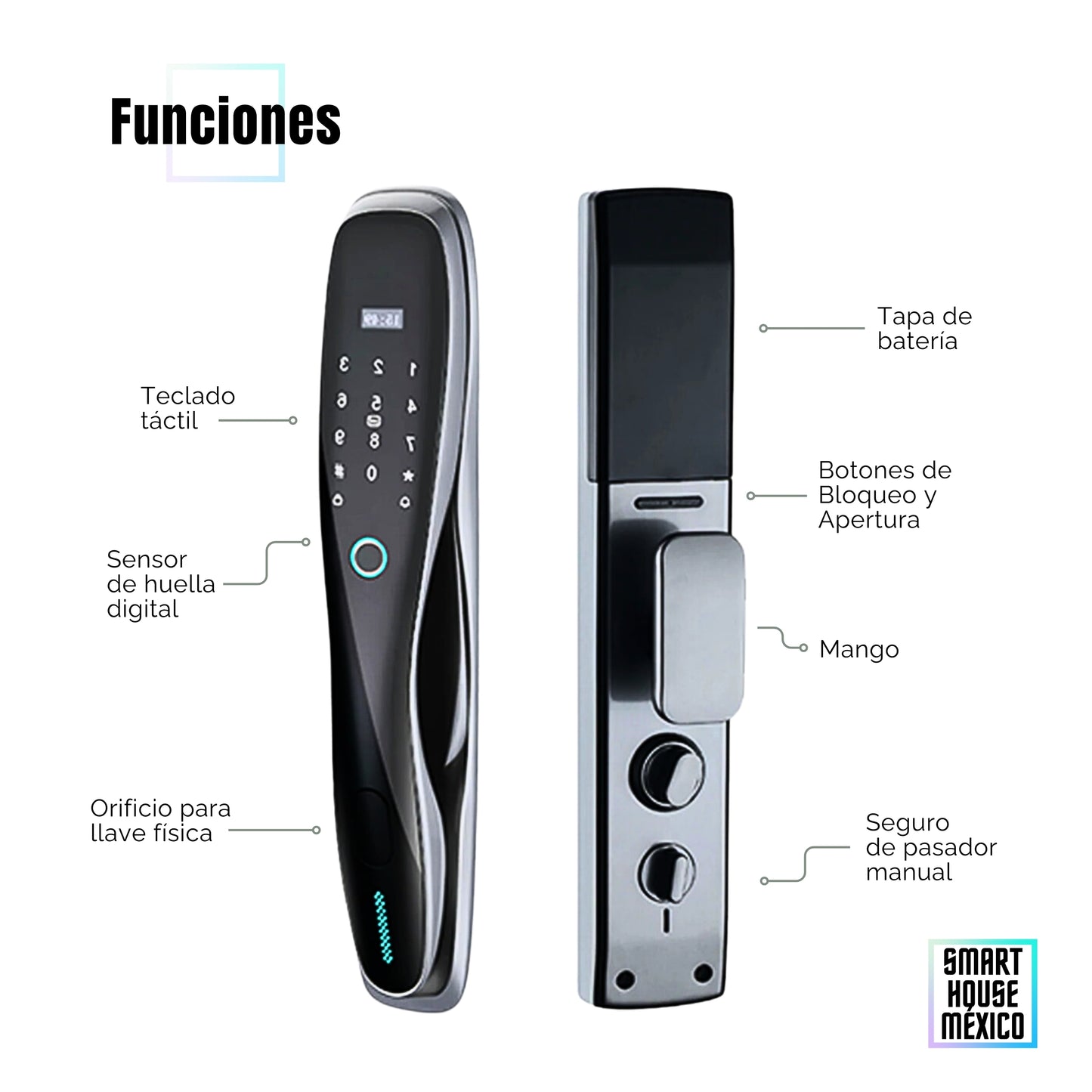 Cerradura Electrónica Wifi De Seguridad con Timbre y 5 Métodos de Apertura - Pulsar Gris