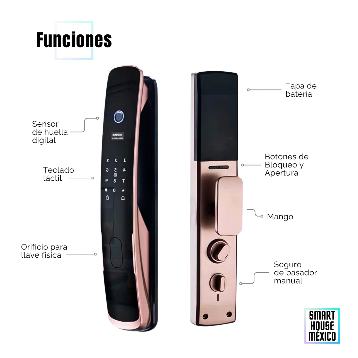 Cerradura Electrónica Wifi De Seguridad con Timbre y 5 Métodos de Apertura - Quantum Oro Rosa