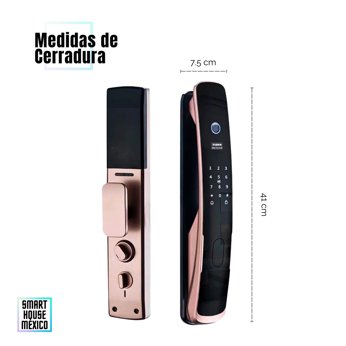 Cerradura Electrónica Wifi De Seguridad con Timbre y 5 Métodos de Apertura - Quantum Oro Rosa