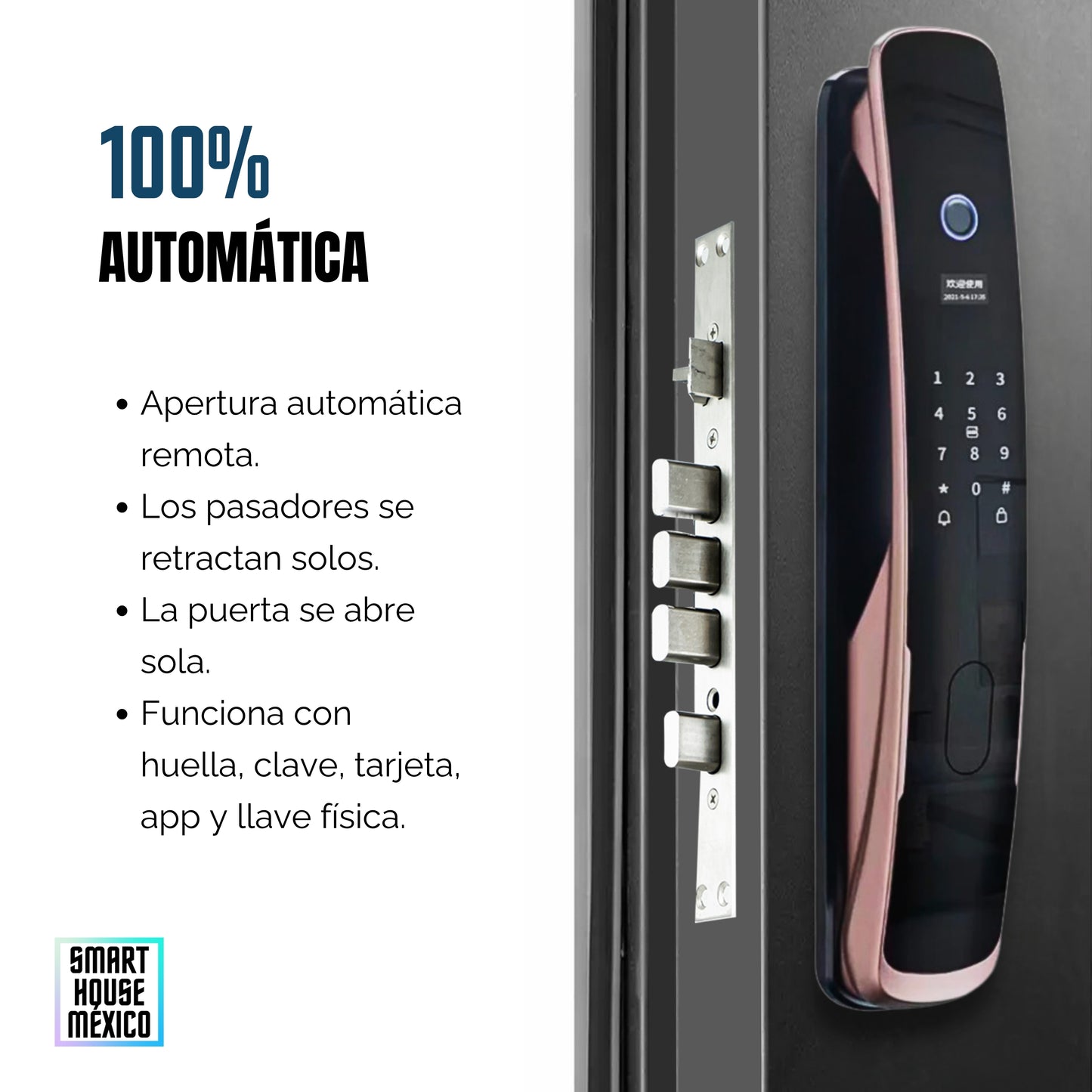 Cerradura Electrónica Wifi De Seguridad con Timbre y 5 Métodos de Apertura - Quantum Oro Rosa