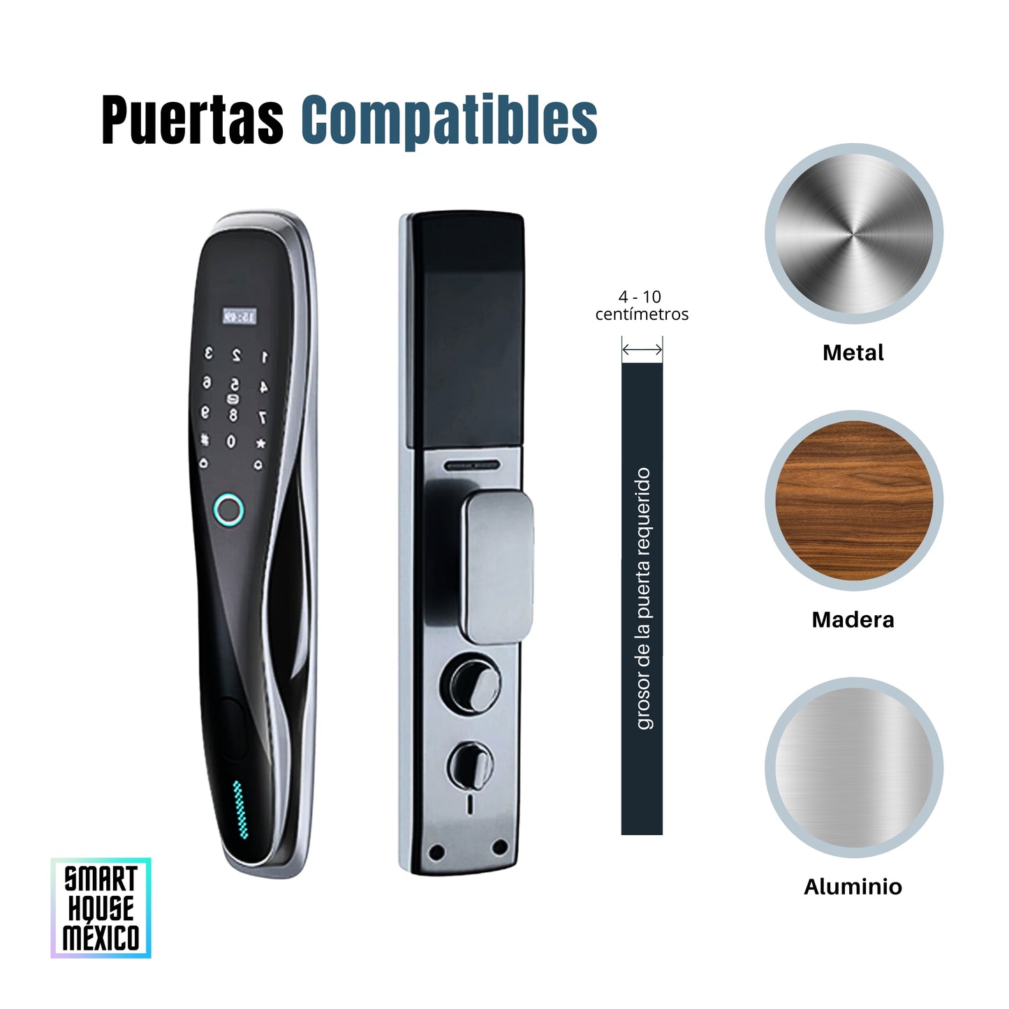 Cerradura Electrónica Wifi De Seguridad con Timbre y 5 Métodos de Apertura - Pulsar Gris