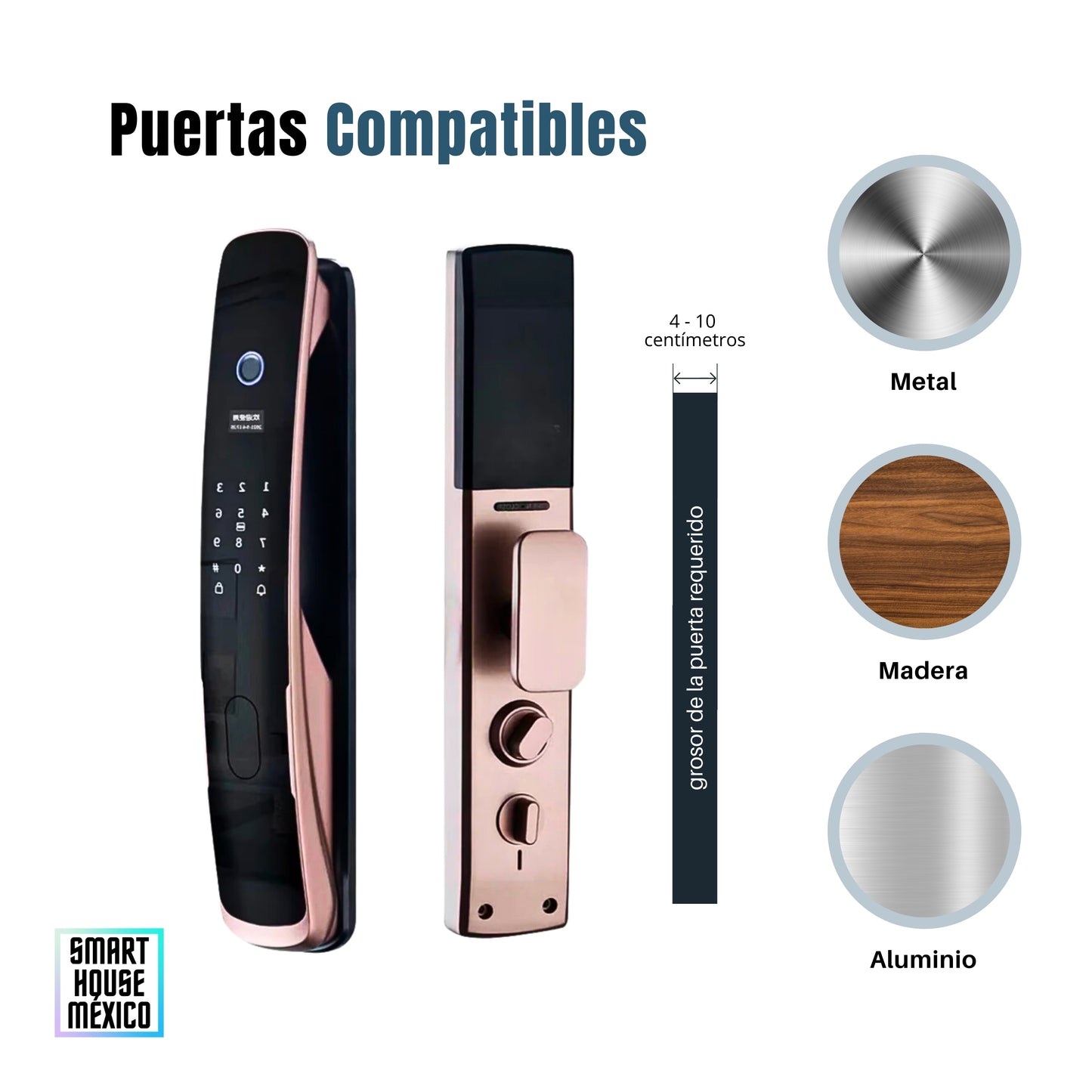 Cerradura Electrónica Wifi De Seguridad con Timbre y 5 Métodos de Apertura - Quantum Oro Rosa