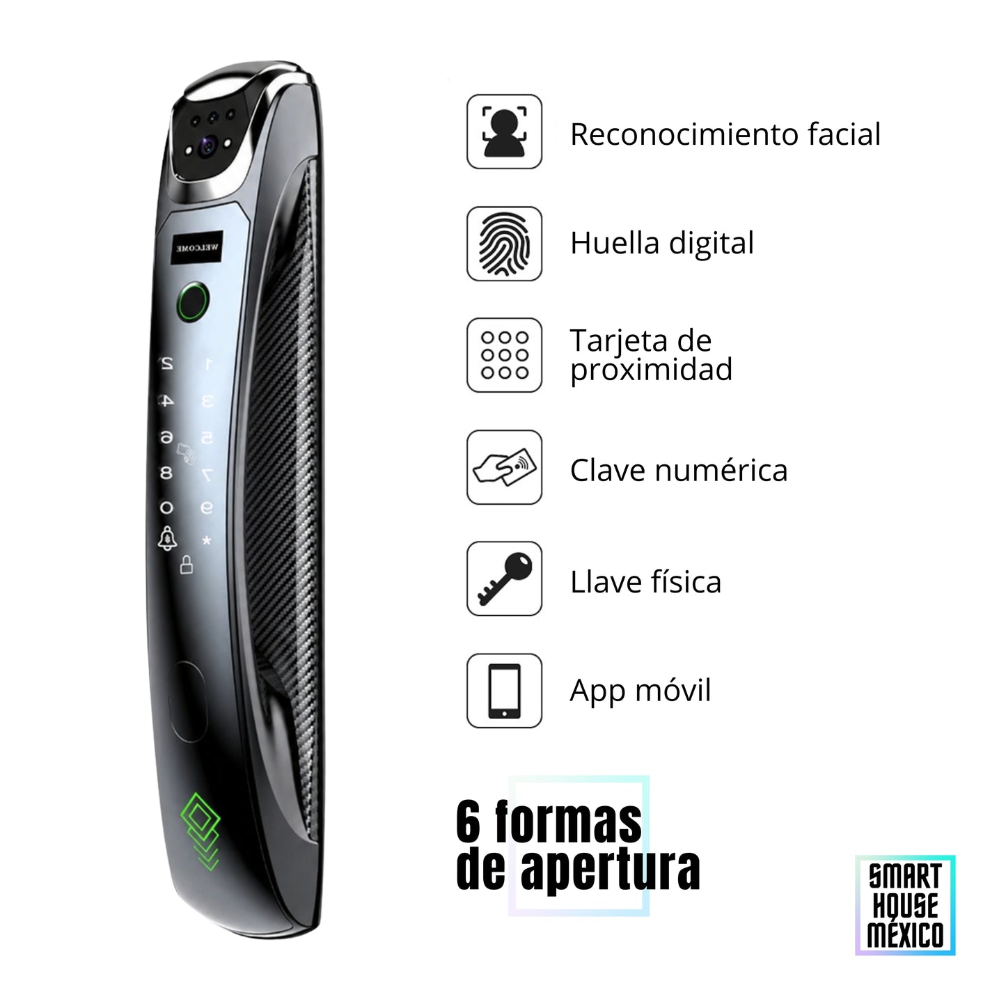 Cerradura Electrónica Inteligente de Seguridad con Cámara y 6 Métodos de Apertura – Obsidian