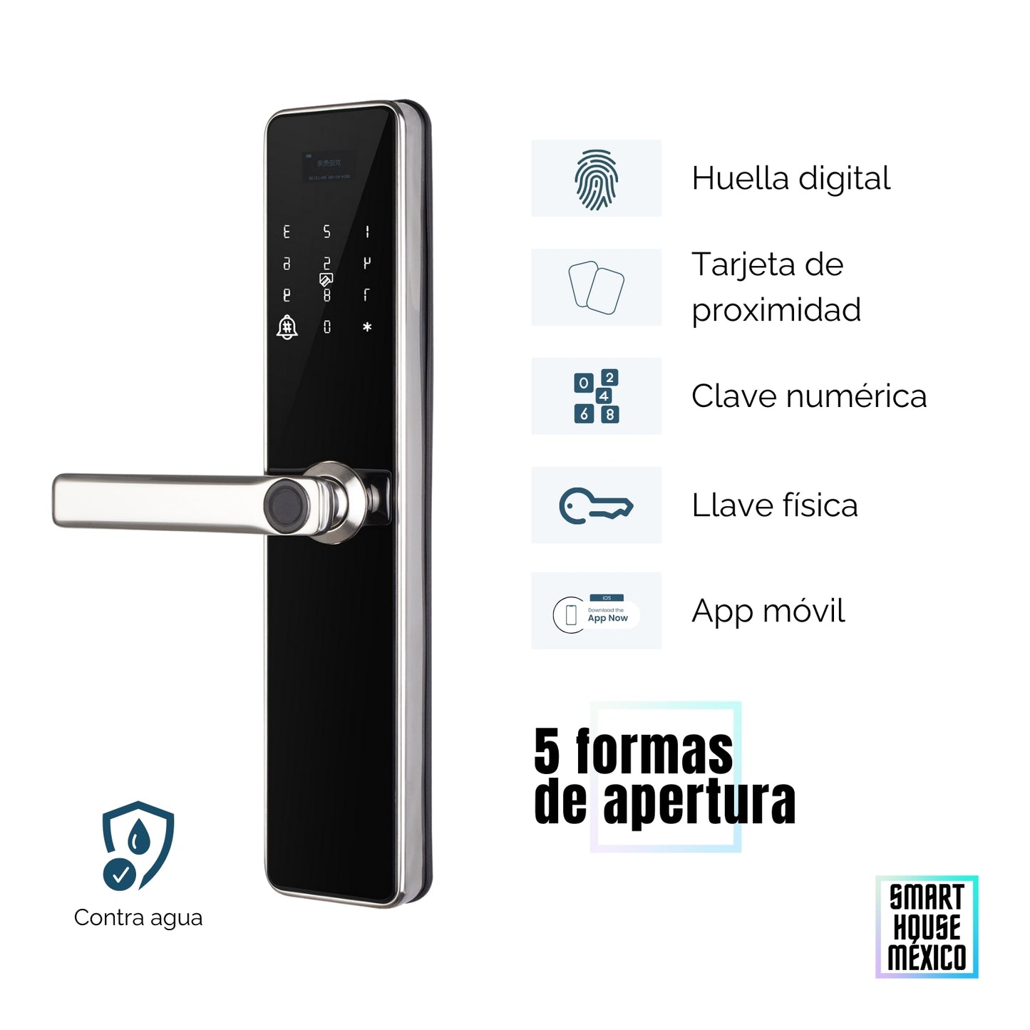 Cerradura Electrónica Inteligente de Seguridad con 5 Métodos de Apertura Contra Agua - Glacier