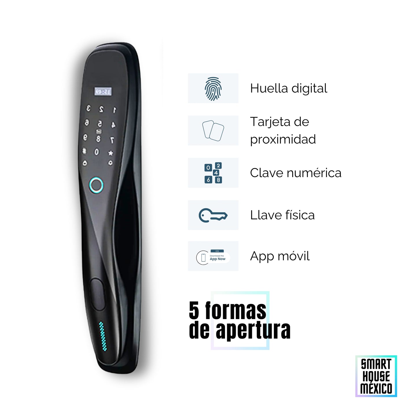 Cerradura Electrónica Wifi De Seguridad con Timbre y 5 Métodos de Apertura - Pulsar Negro