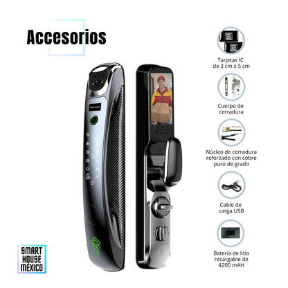 Cerradura Electrónica Inteligente de Seguridad con Cámara y 6 Métodos de Apertura – Obsidian