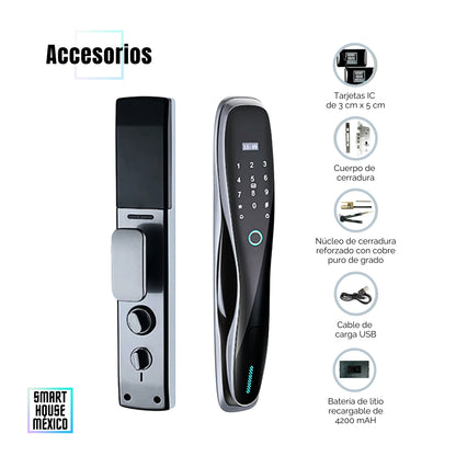 Cerradura Electrónica Wifi De Seguridad con Timbre y 5 Métodos de Apertura - Pulsar Gris