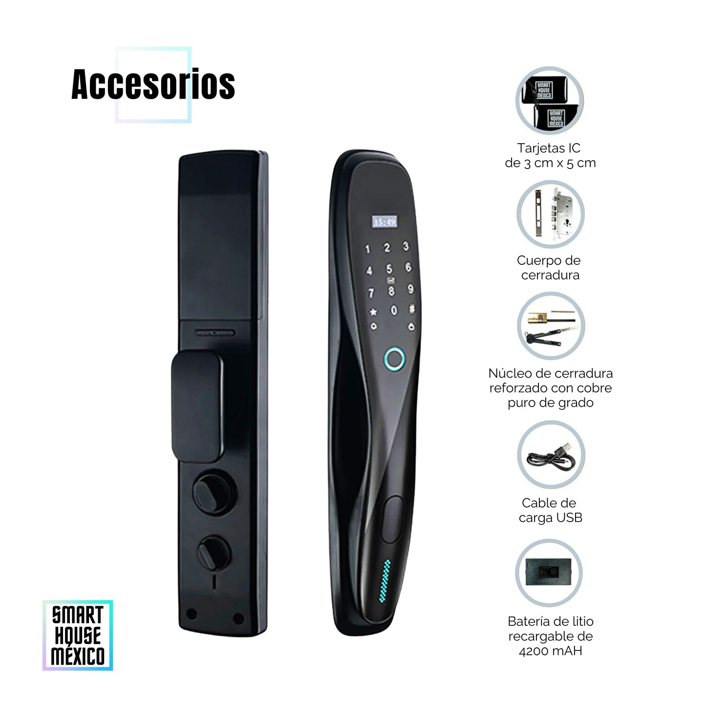 Cerradura Electrónica Wifi De Seguridad con Timbre y 5 Métodos de Apertura - Pulsar Negro