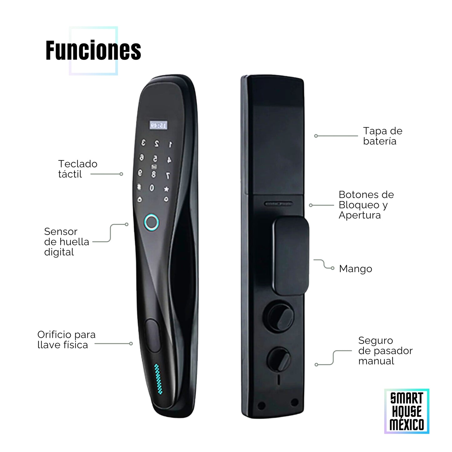 Cerradura Electrónica Wifi De Seguridad con Timbre y 5 Métodos de Apertura - Pulsar Negro