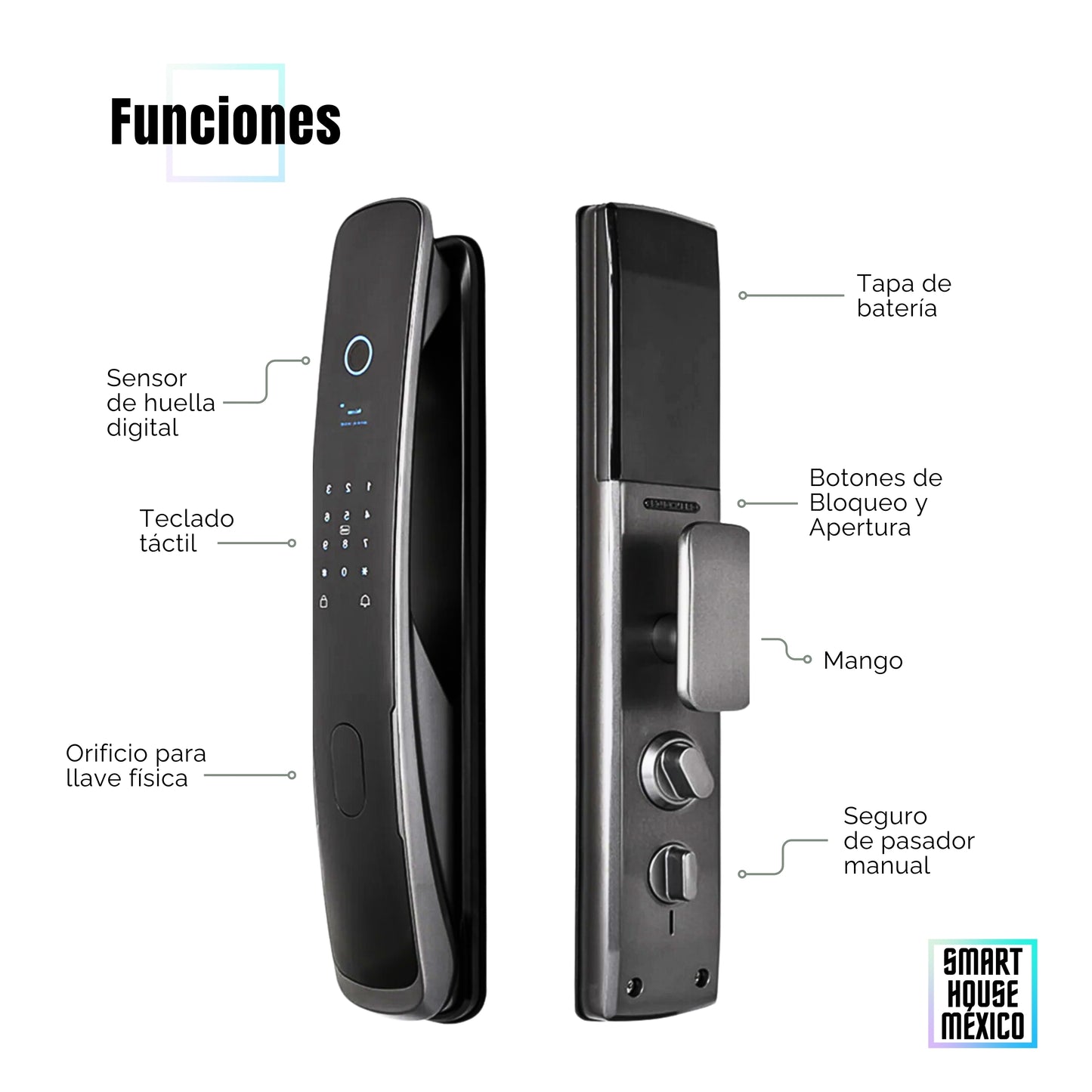 Cerradura Electrónica Wifi De Seguridad con Timbre y 5 Métodos de Apertura - Quantum Gris
