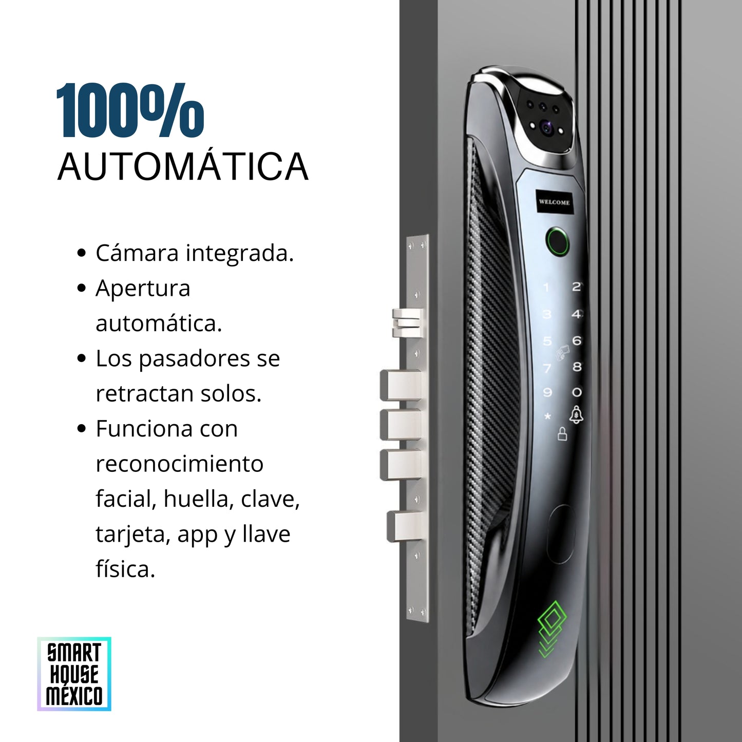Cerradura Electrónica Inteligente de Seguridad con Cámara y 6 Métodos de Apertura – Obsidian