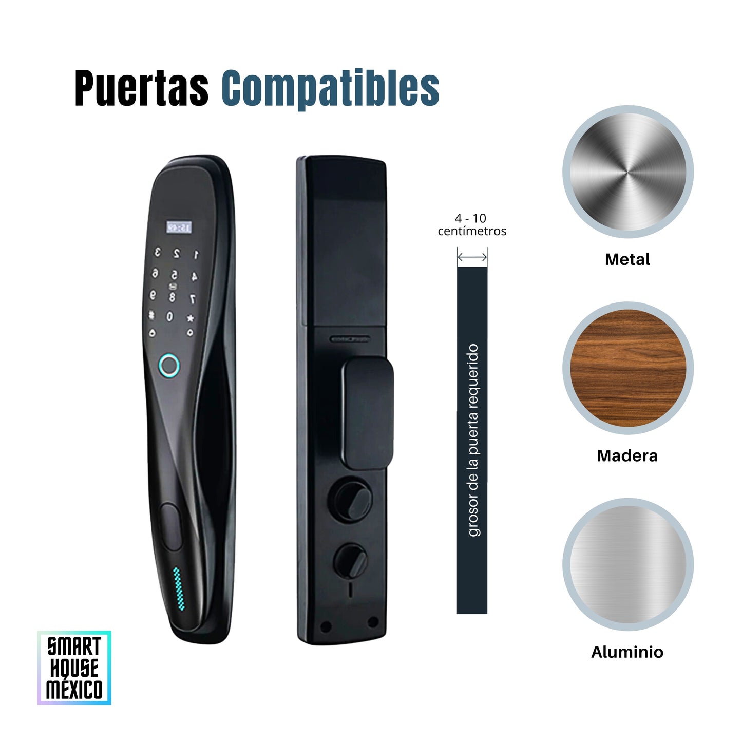Cerradura Electrónica Wifi De Seguridad con Timbre y 5 Métodos de Apertura - Pulsar Negro