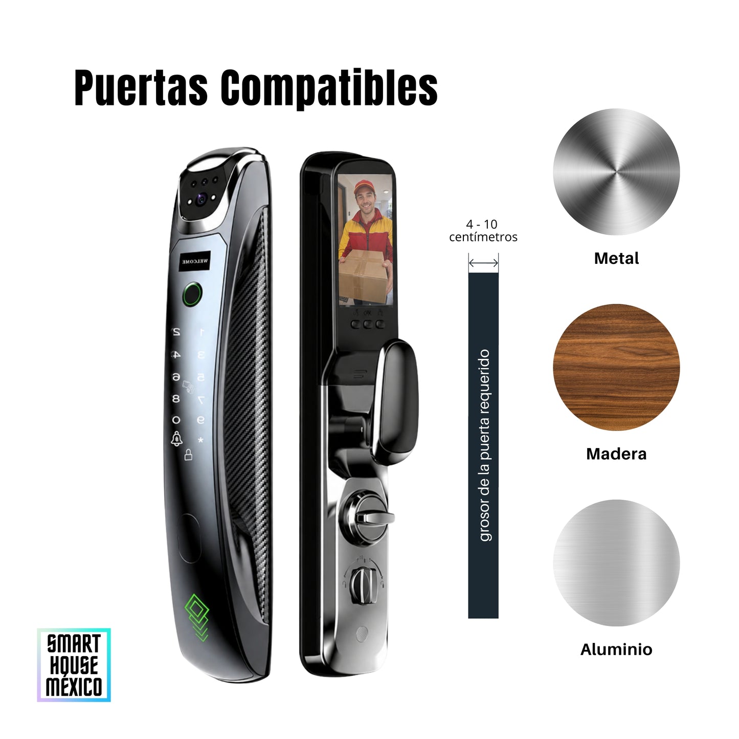 Cerradura Electrónica Inteligente de Seguridad con Cámara y 6 Métodos de Apertura – Obsidian